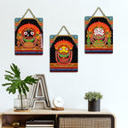 Artvibes Jagannath Balabhadra Subhadra Decorative Wall Art MDF Wooden Wall Hanger for Living Room | Spiritual Decor | Sceneries | Wall Illustration | Graphic Artwork | Gift Items (WH_96172N), Set of 3