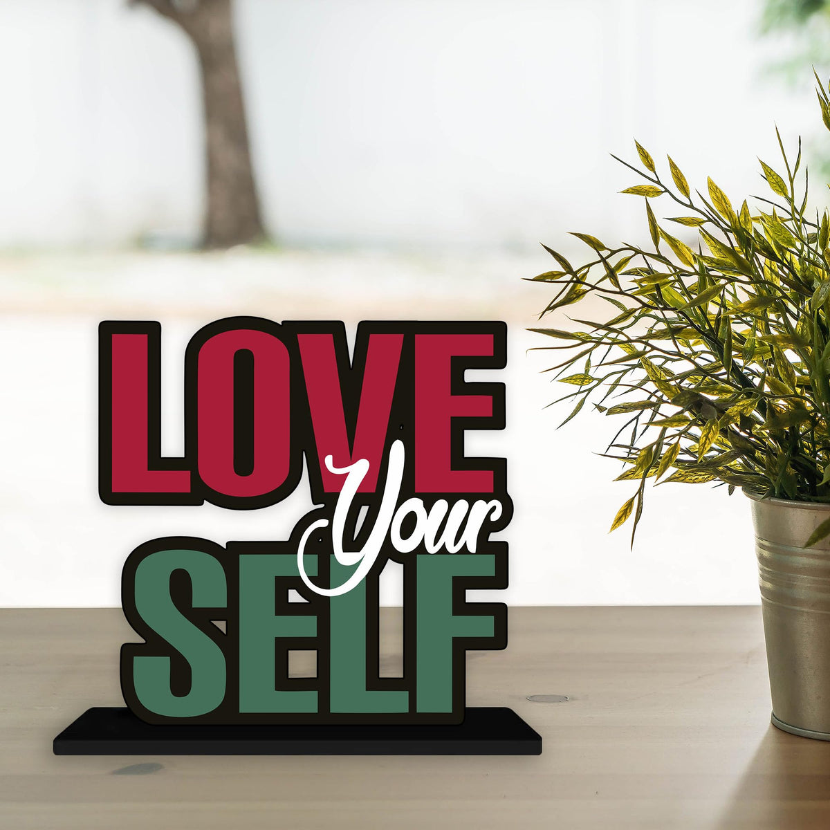 Artvibes Wooden Idols and Figurine Love Your Self Quotes Table Decor for Office Desk Alphabet Showpiece | Home Decoration Item | Living Room | Modern Gifting Items (Sp_1160)