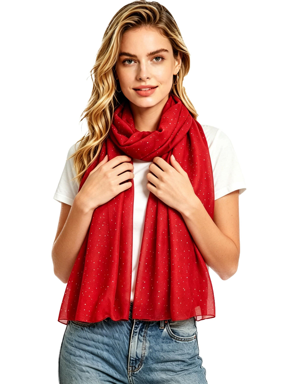 Lina & Lily Solid Shimmer Sparkle Glitters Sheer Maxi Shawl Head Scarf Hijab (#29 RED)
