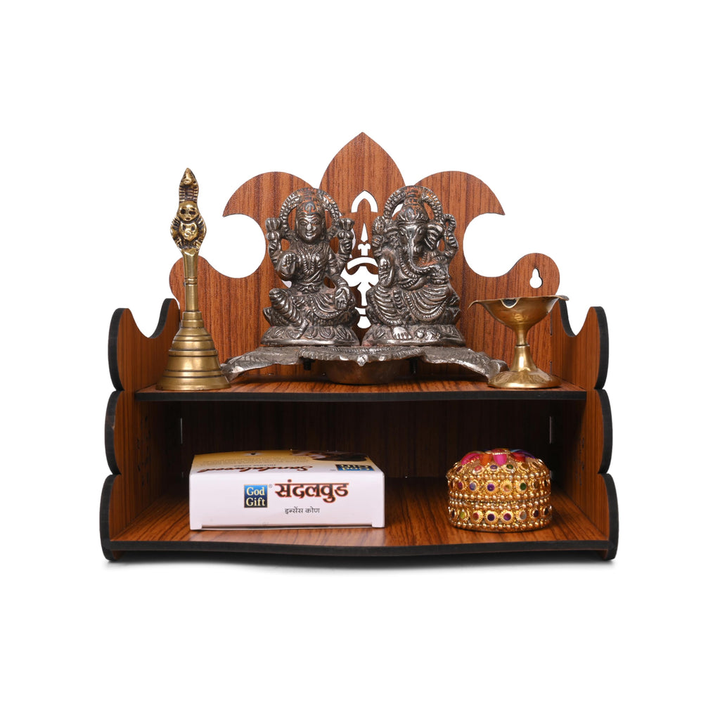 Life TIME Engineered Wood Hand Crafted Om Pattern Home Temple for Puja Temple for Home and Office l Puja Stand l Wooden Mandir, Traditional Pooja Mandir Prayer Shelve (Brown) (Pack of 1)