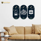 Artvibes Mecca Madina Decorative Wall Hanging Wooden Art Decoration Item for Living Room | Islamic Decoration | Wall Illustrations | Art Painting| Stylish Decor Item | Gift Items (WH_9008N), Set of 3