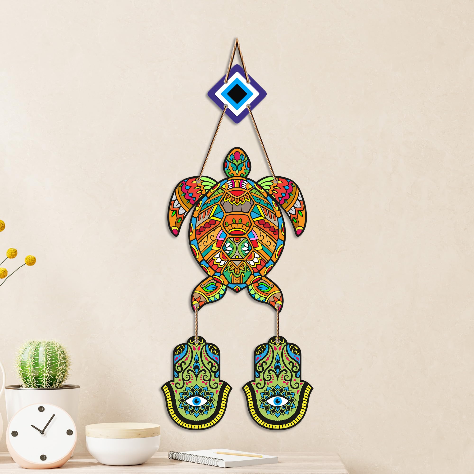 Artvibes Sea Turtle Nazar Battu Wall Hanging for Home Entrance | Evil Eye MDF Decorative Wall Art | Positive Energy Vastu Decor for Living Room | Bedroom | Office & Main Door | Gift Item (WH_8544N)