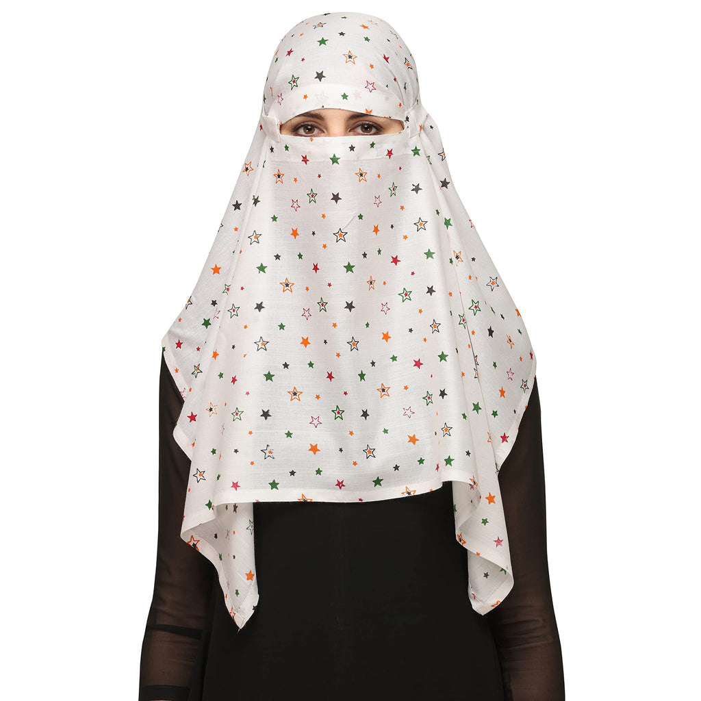 7 season's Girls Cotton Scarf Cum Mask Universal Size Usable For Vehicle Driver For Sunlight Uv Protection White Printed Design (Star-S), Female