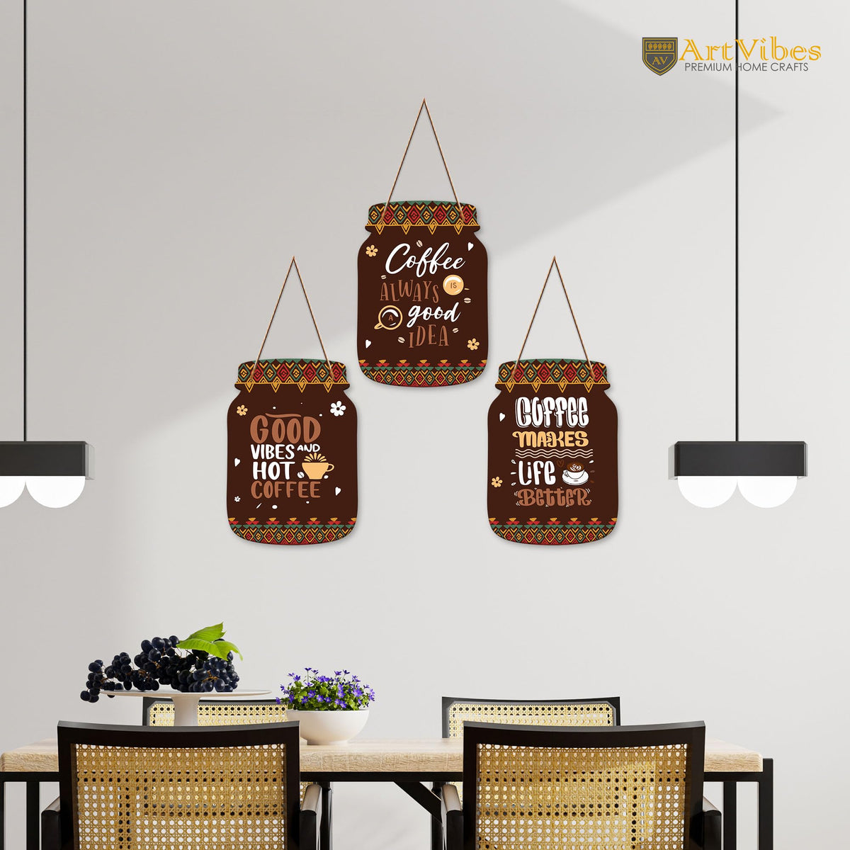 Artvibes Coffee Make Life Better Quote Decorative Wall Hanging Decoration item for Kitchen | Home Decor | House Warming Gifts | Kitchen Quotes Decor Item | Wall Decoration (WH_8916N)