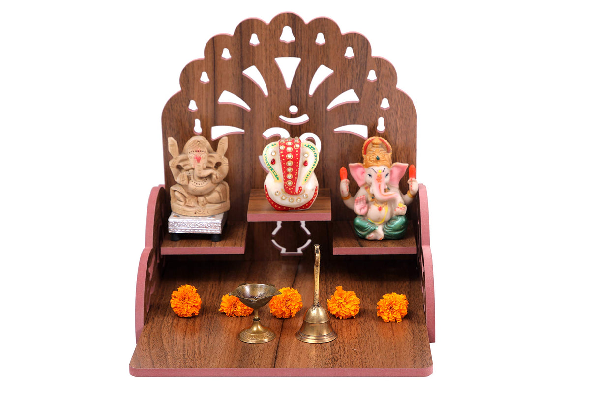 VJ SONS Fully Handmade Beautiful Wooden Home and Office Temple/Pooja Mandir(28 x 28 x 26 cm) (Brown)
