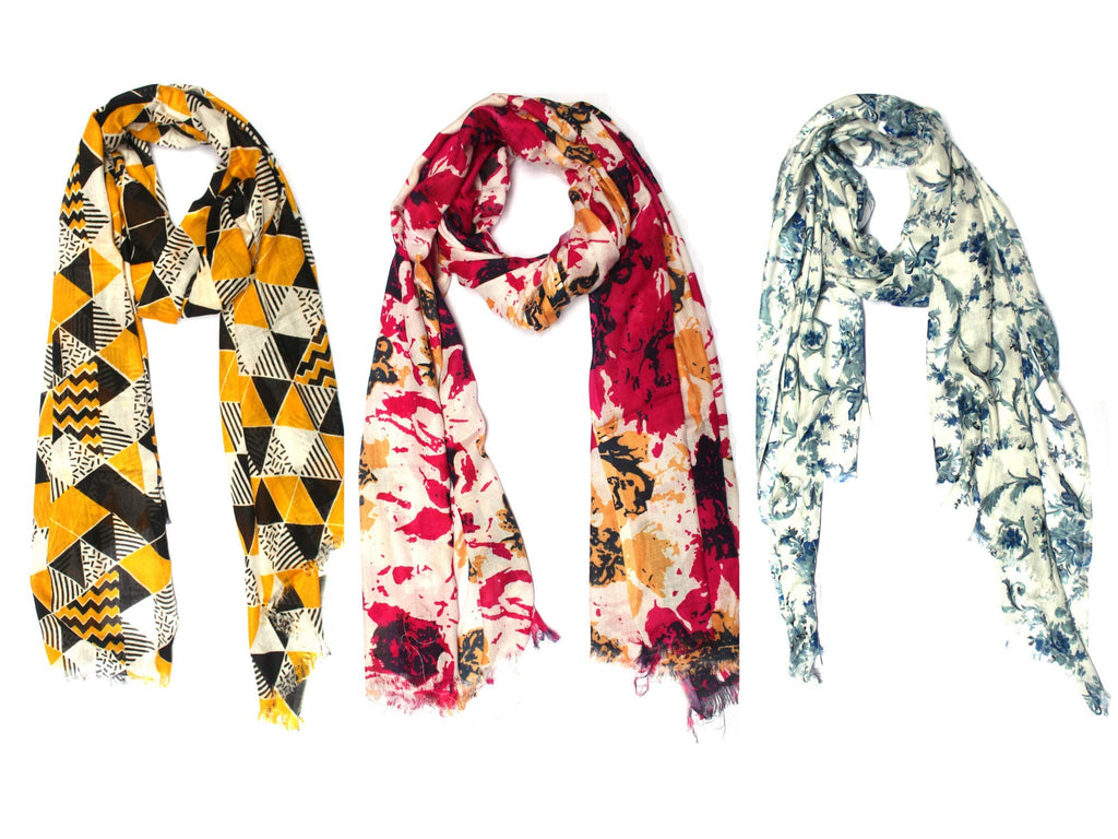 bratkrok WOMEN'S TRENDY FLORAL PRINTED RAYON SCARVES/STOLES MULTICOLOUR (PACK OF 3)