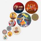 Artvibes Lord Shri Ram Parivaar & Hanumanji Round Shape MDF Wooden Wall Art for Home Decoration | Spiritual Decor Items | Wall Illustrations| Stylish Modern Artwork | Gift Items (WPS_143N), Set of 11