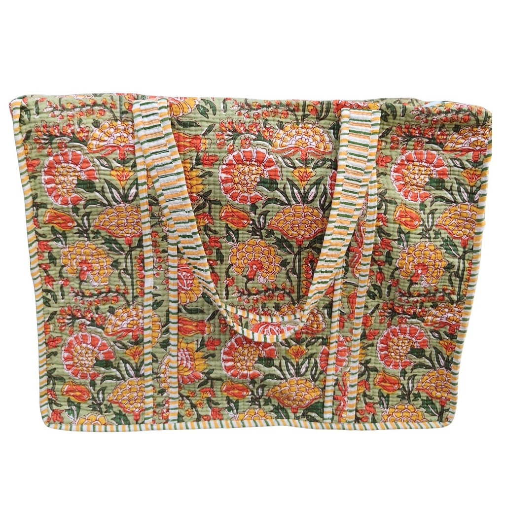 Paavni Decors Women's cotton Handbag - Garden Glow Quilted Tote Bag Stylish Tote Shoulder Bag with Zipper Closure - Elegant Designer Purse for Work