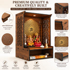 Fliptic Wooden Temple for Home with LED Spotlight | Wall Mounted Pooja Mandir for Home & Office | Decorative Wooden Mandir with Elegant Design for Living Room, Prayer Room & Home Temple Décor