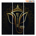 VIBECRAFTS 3 Pieces Shree Ganesha Canvas Wall Painting Fitted With Wooden Frame For Home | Office | Living Room | Gifts (PTVC3Pcs1_9589)