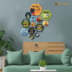 Artvibes Music Quotes Hexagon Shape MDF Wooden Wall Decor Items for Living Room | Cafe | Quotes Decor Item | Wall Accent | Modern Artwork | Aesthetic Wall Hanging | Gift Items (WPS_229N), Set of 13