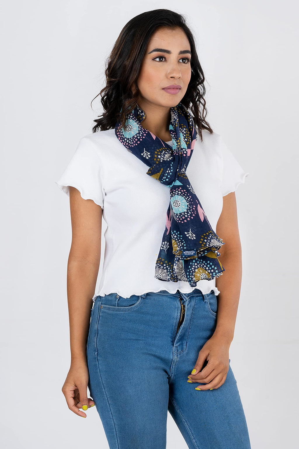 AQVA Printed Cotton Scarf for Women Stylish (Mahfil Navy) | Head and Face Cover Scarf for Girls with 100% Cotton | Soft & Lightweight Scarves/Stoles for all Weather (72 x 43 in)