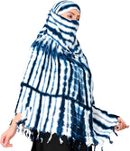 HETVIN Cotton Long Scarf Cum Mask Scarves Usable for Vehicle Driver | White Printed Design Fabric | Universal Size | Soft & Breathable Sun Protection | For Girl & Women (Leriya - Blue)