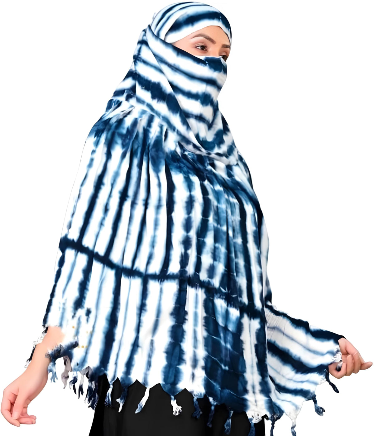 HETVIN Cotton Long Scarf Cum Mask Scarves Usable for Vehicle Driver | White Printed Design Fabric | Universal Size | Soft & Breathable Sun Protection | For Girl & Women (Leriya - Blue)