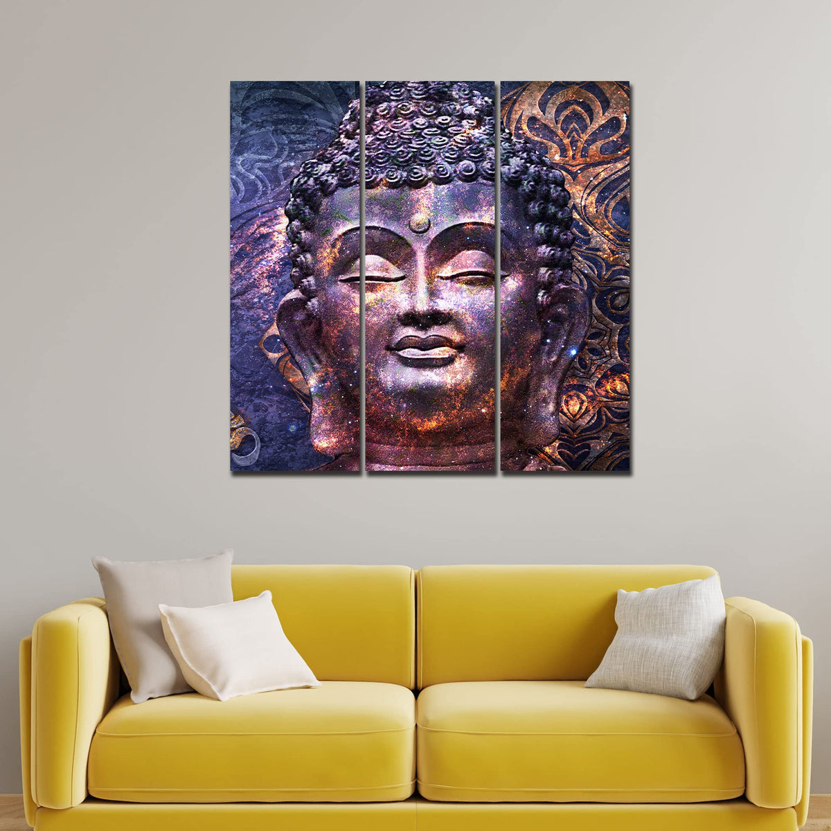 VIBECRAFTS 3 Pieces Peaceful Buddha Face Canvas Wall Painting Fitted With Wooden Frame For Home | Office | Living Room | Gifts (PTVC3Pcs1_9592)