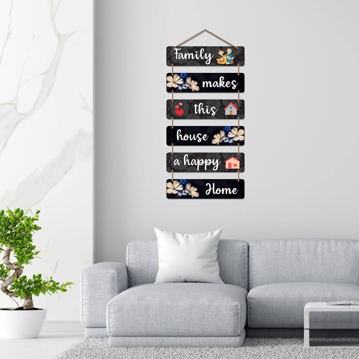 Artvibes Family Makes This House Happy Decorative Wall Art MDF Wooden Wall Hanger for Living Room | Wall Art For Hall | Family Quotes Wall Hanging | Wall Poster | Art Print (WH_3277N) | Gift Items