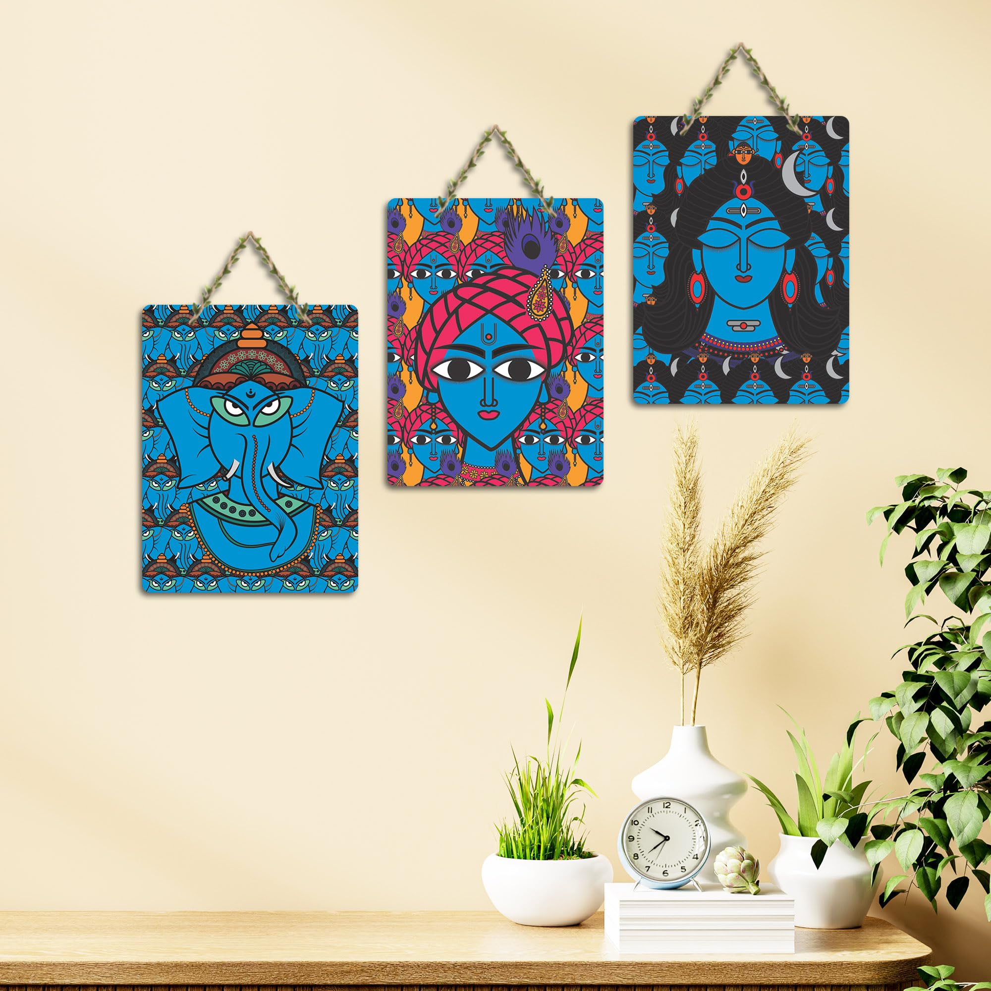 Artvibes Decorative Religious Arts Wooden Art Decoration Item for Home | Living Room | Office | Wall Art Painting For Hall | Graphic Artwork | Wall Illustrations | Gift Items (WH_9604N), Set of 3