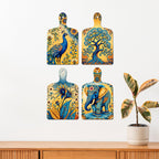 Artvibes Peacock Tree & Elephant Traditional Pichwai Art Decorative MDF Wooden Wall Art for Home | Handcrafted Art | Graphic Artwork | Wall Poster | Sceneries | Unique Gift (WH_5624N), Set of 4