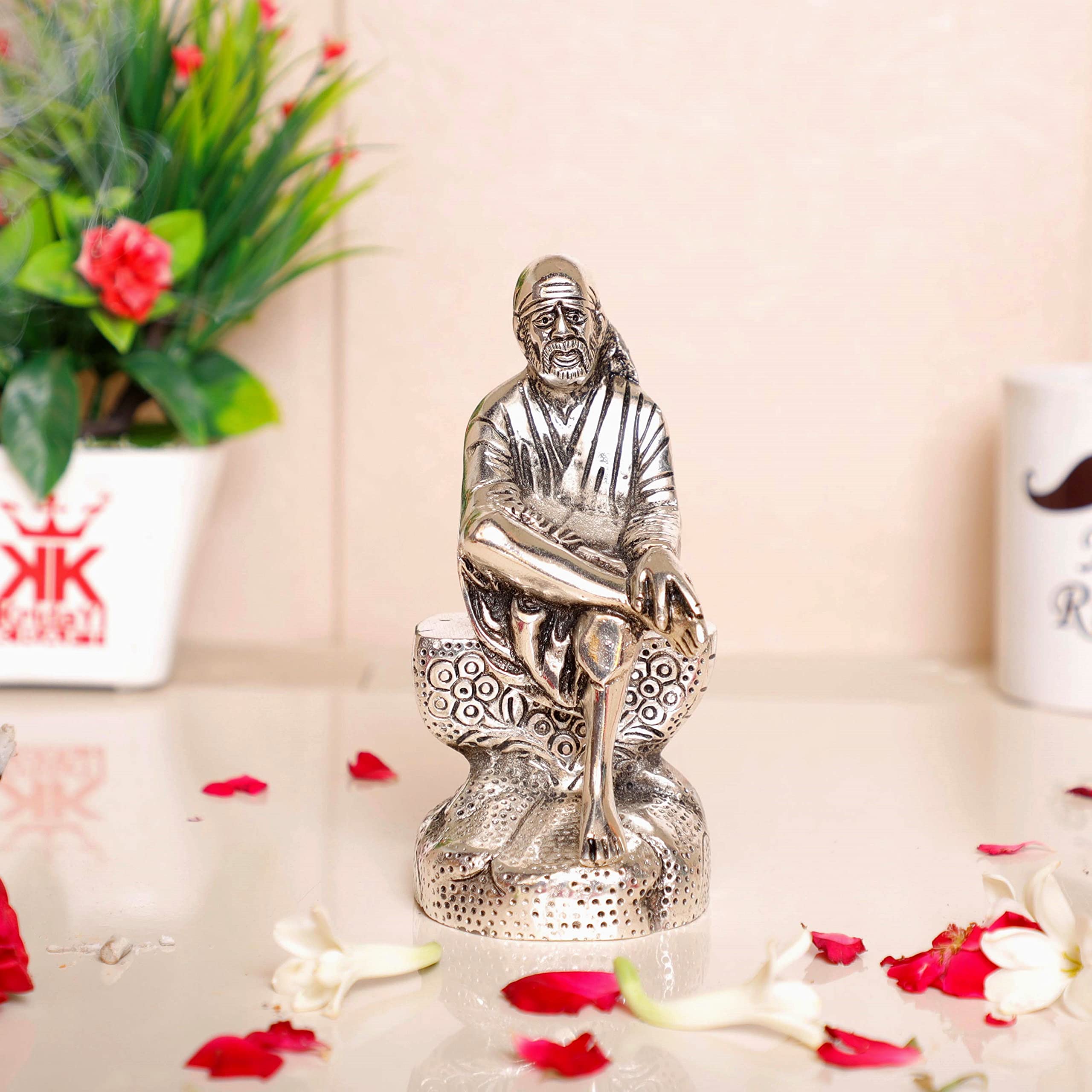 KridayKraft Sai Baba Metal Statue for Car Dashboard & Home,Office Decorative,Saibaba Murti Idol,Showpiece Figurines,Sai Nath Idol...