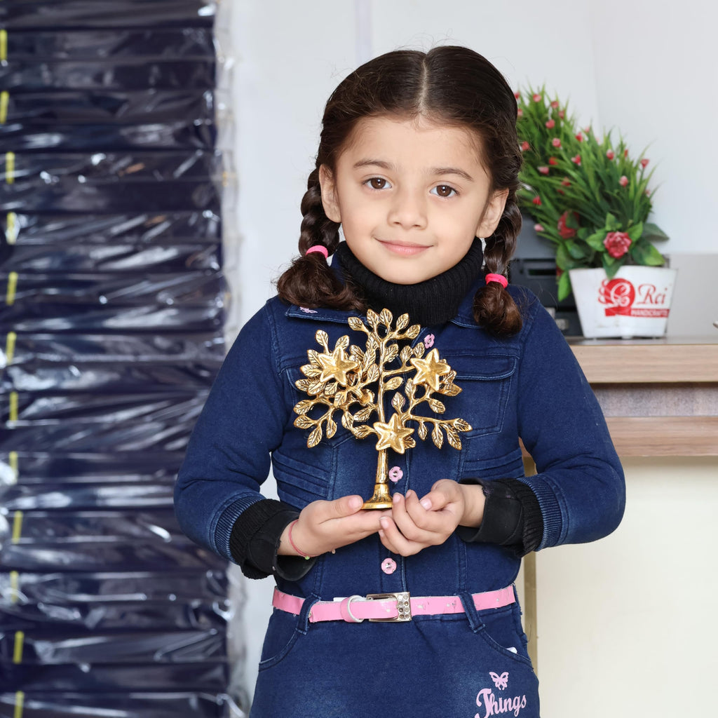 Metal Kalpavriksha Tree for Home Decor - Golden Wish Fulfilling Tree Metal Showpiece for Temple, Vastu, Office Table & Gifting Banyan (No 1 Golden)