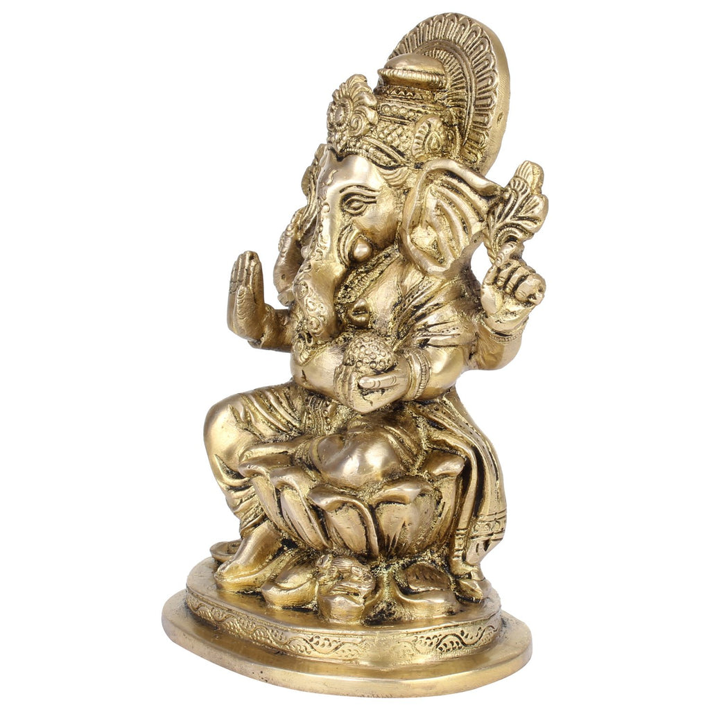 ARTVARKO Brass Ganesh Idol Statue Elephant Murti Blessing Ganesha Vinayak Ganpati Sitting on Lotus Sculpture Bhagwan Entrance Home Warming Vastu Décor Height 7 Inch