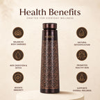 Artarium Antique Floral Design Glossy Finish 1 Litre Ayurveda Inspired Copper Water Bottle Leak Proof Bottle For Office Home Boosts Immunity Supports Digestive Liver Health (Antique Etching Bottle)
