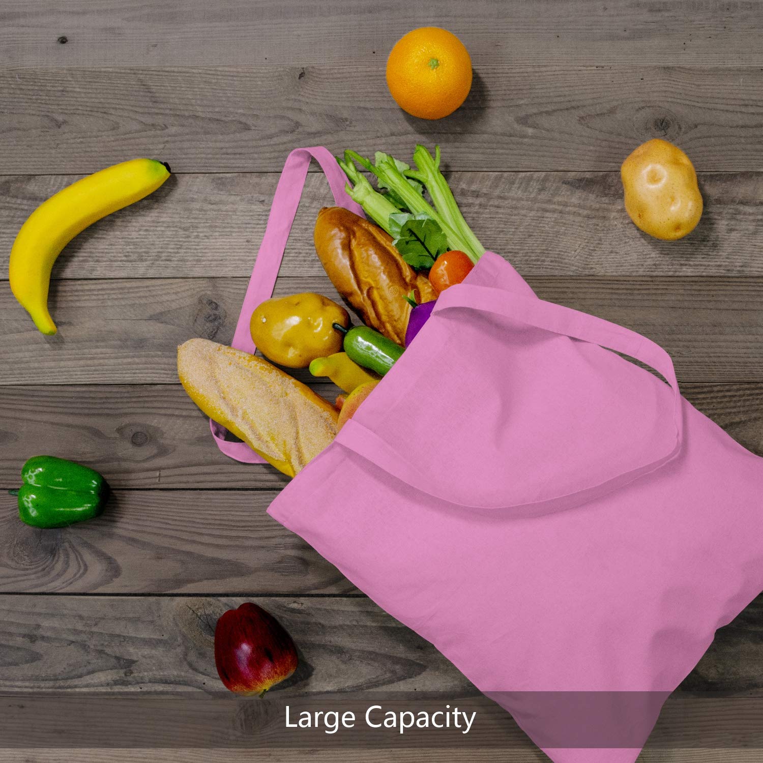 TOPDesign 6-Pack Economical 16x15 Baby Pink Cotton Tote Bag, Lightweight Medium Reusable Grocery Shopping Cloth Bags, Suitable for DIY, Advertising, Promotion, Gift, Activity