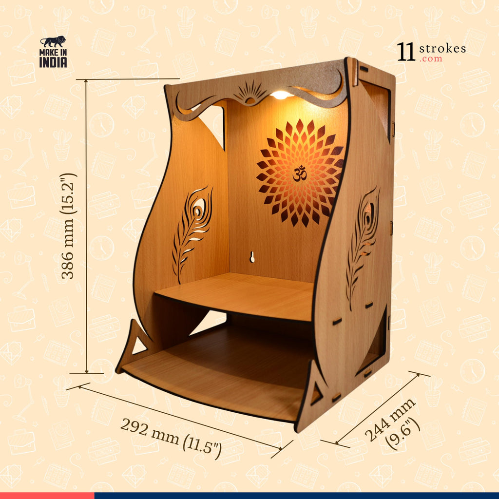 11 Strokes Divya Wooden Pooja Mandir for Home Big Size - Large Foldable Wall Mount Devghar Singhasan for God - Modern Wooden Temple, Big Home Mandir