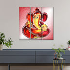 VIBECRAFTS 3 Pieces Shree Ganesha Canvas Wall Painting Fitted With Wooden Frame For Home | Office | Living Room | Gifts (PTVC3Pcs1_9574)