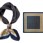 Silk Neck Scarf, Navy Blue, Geometric Diamond Pattern, Square Neckerchief