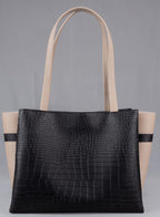 Carrylux Dual Tone Large Capacity Croco Pattern Western Tote Handbags Purses Shoulder Bag For Womens (Black)