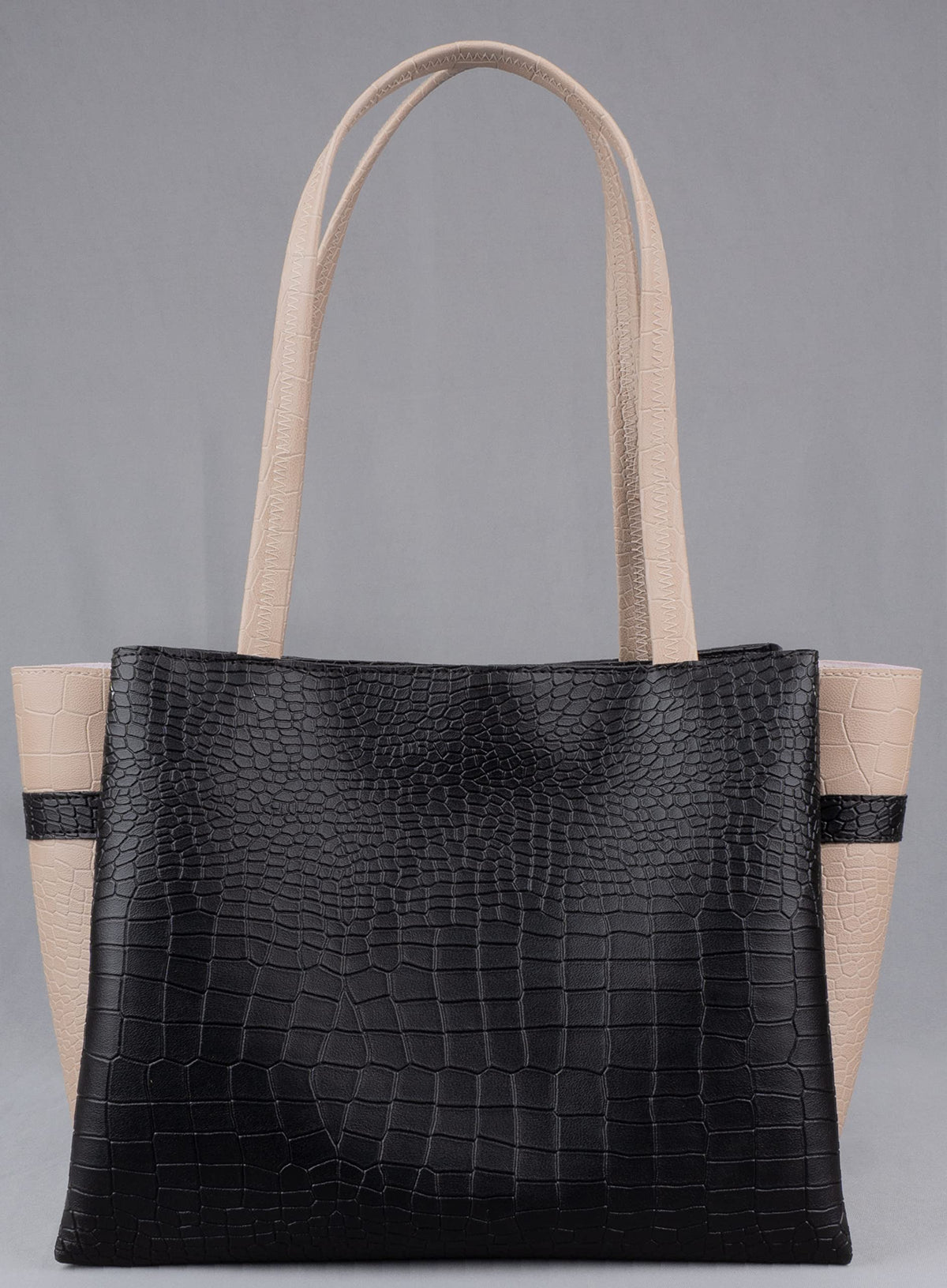 Carrylux Dual Tone Large Capacity Croco Pattern Western Tote Handbags Purses Shoulder Bag For Womens (Black)