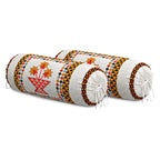 BLOCKS OF INDIA Cotton Hand Block Printed Bolster Cover | Booster Cover with Drawstring | Round Long Pillow Cover for Bed | Dewan Pillow Cover Set 16 X 32 | Set of 2 (Peach Star)