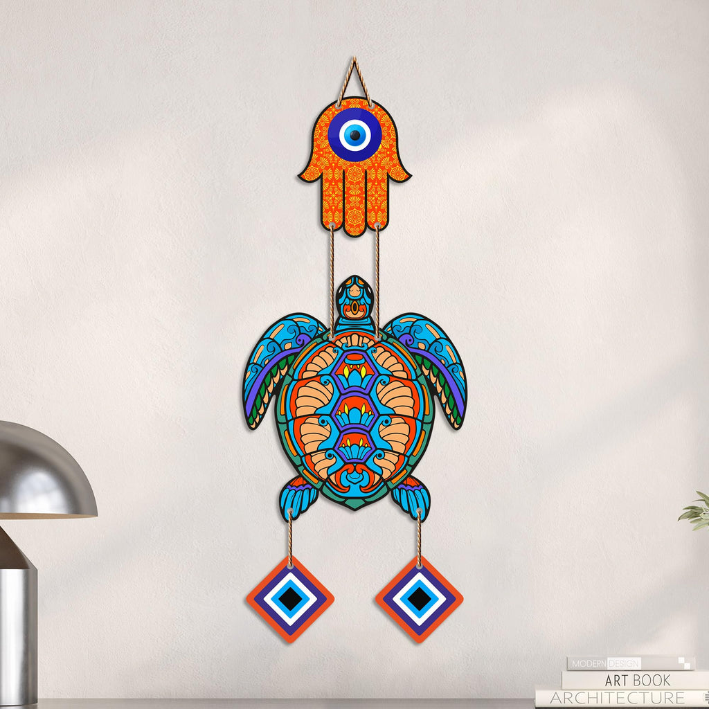 Artvibes Turtle Evil Eye Hanging Decor for Main Door & Entrance | Lucky Vastu MDF Wall Art | Decorative Accent for Living Room | Office | Hallway & Bedroom | Housewarming Gift Item (WH_8542N)