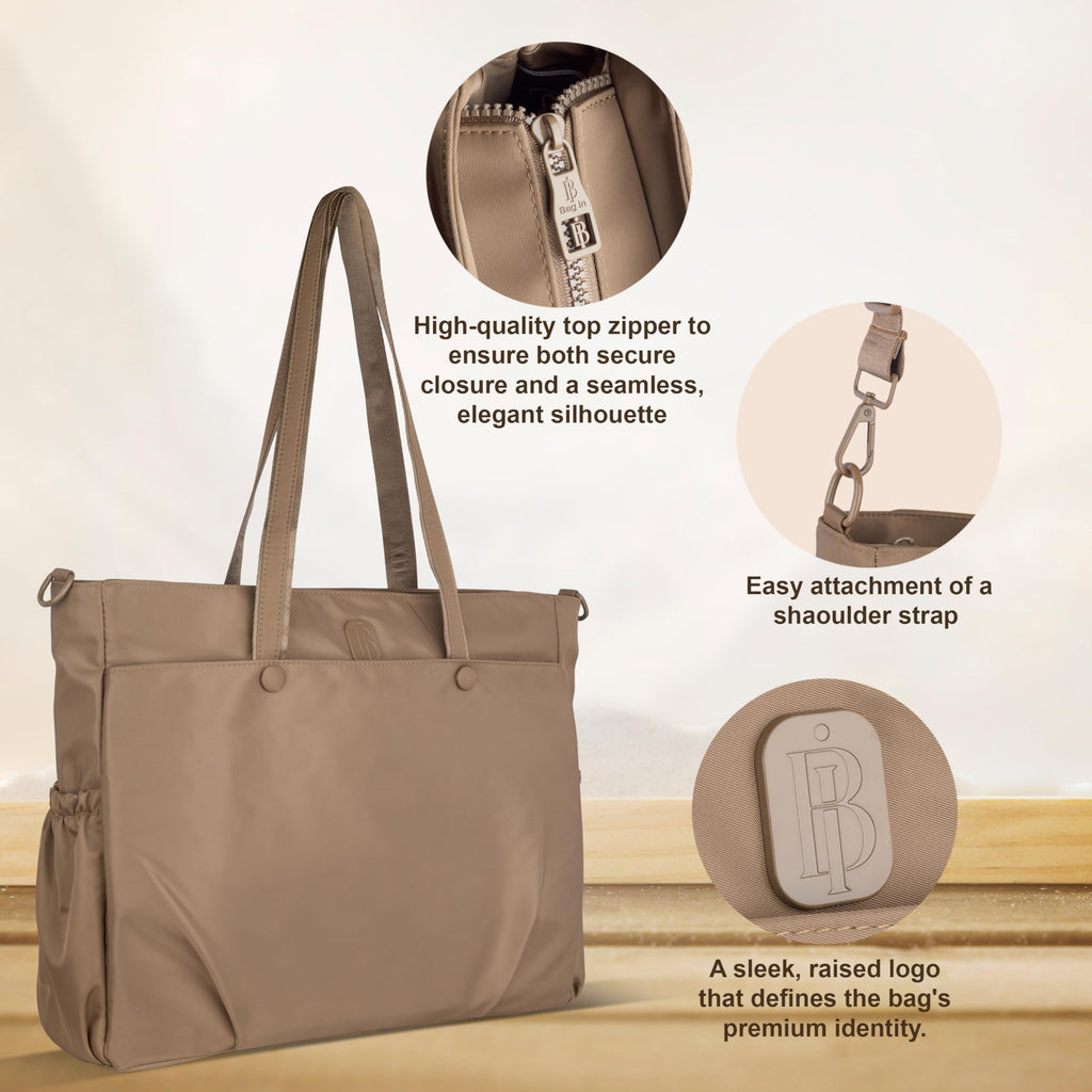 Premium Large Capacity Everyday Tote Bag for Women with Zipper Closure and Multi Pocket Storage (BROWN)