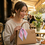 ONE ECHELON Satin Silk Small Neckerchief Square Scarf (Rosy Sky)