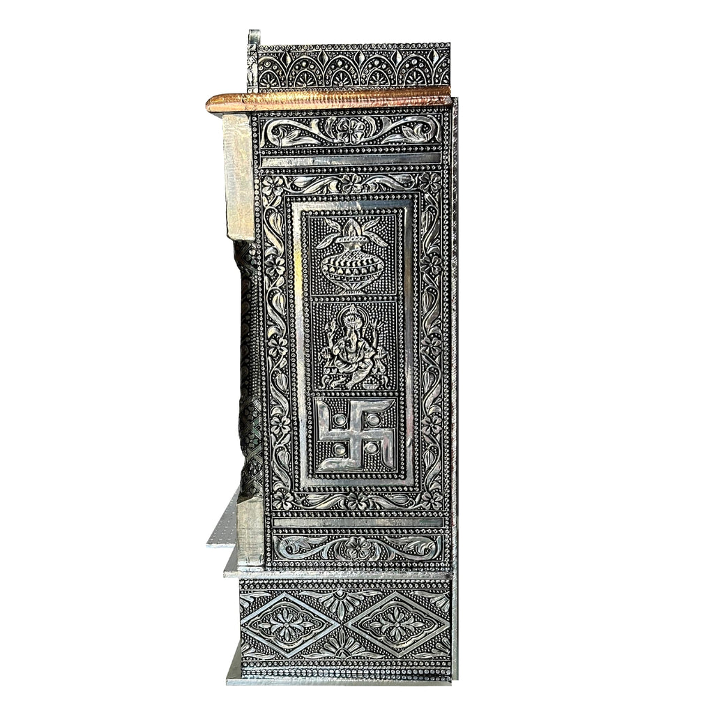 balveer Home n Office Temple Wooden Silver oxidised mandir Wall Hanging Temple.18L*6D inch