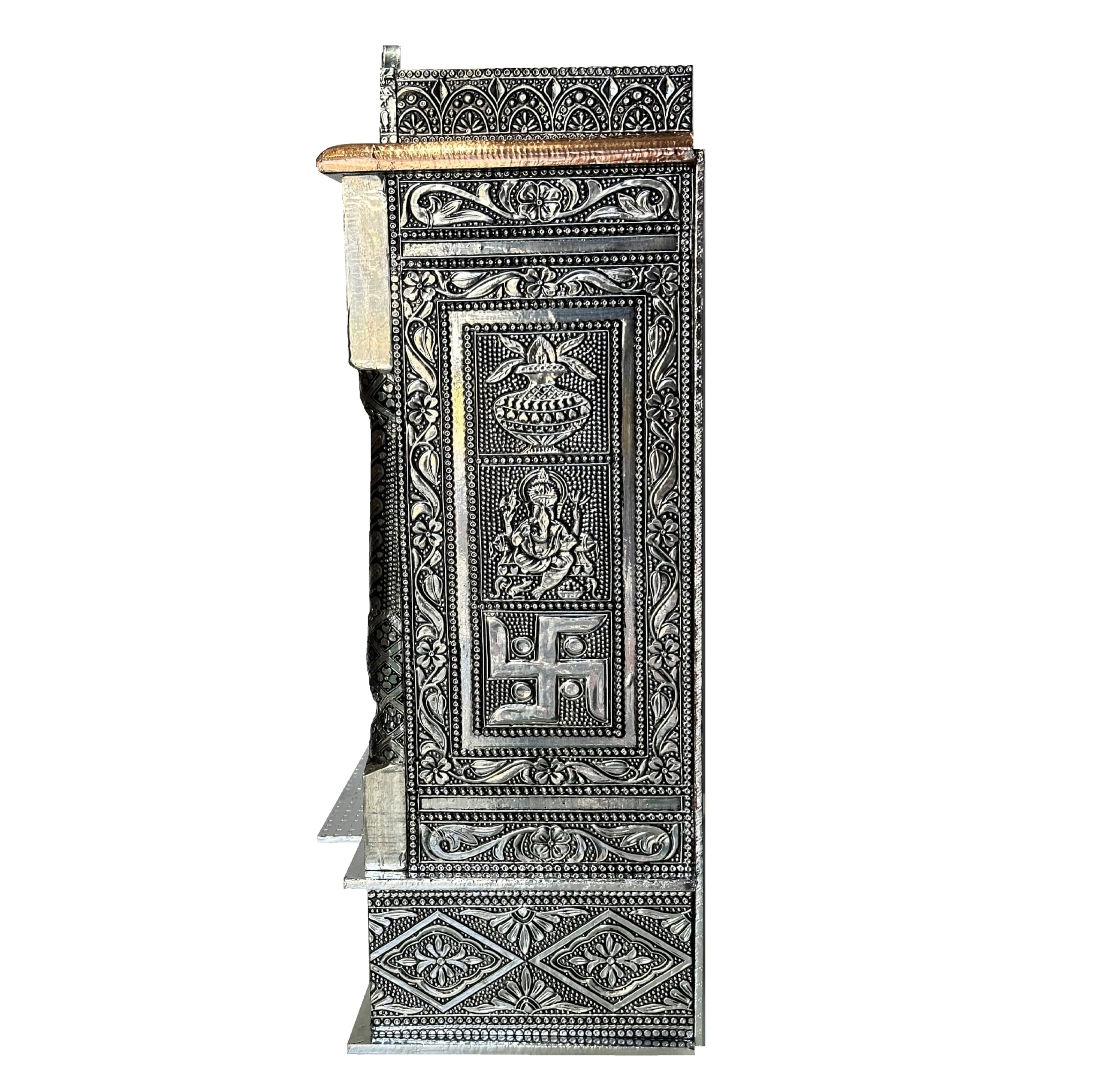 balveer Home n Office Temple Wooden Silver oxidised mandir Wall Hanging Temple.18L*6D inch