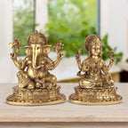 ARTVARKO Brass Ganesha Laxmi Ganesh Lakshmi Bhagwan Luxmi Idol Sitting Statue for Home Office Success Entrance Décor Diwali Pooja Good Luck Gift (LxBxH 7x5x8.5 Inch)