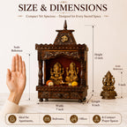 CraftVeda Wooden Temple for Home with Storage Drawer & Brass Bell | Handcrafted Pooja Mandir with OM Design | Wall Mount & Tabletop Hindu Devghar for Home, Office & Prayer Room | 13 x 8 x 7 Inch