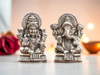KridayKraft Metal Lakshmi & Ganesha Idol Pair – Silver Antique Finish Mini Statues (7.5 cm × 4 cm Each), 160 g – Auspicious Home Puja Decor & Diwali Gift
