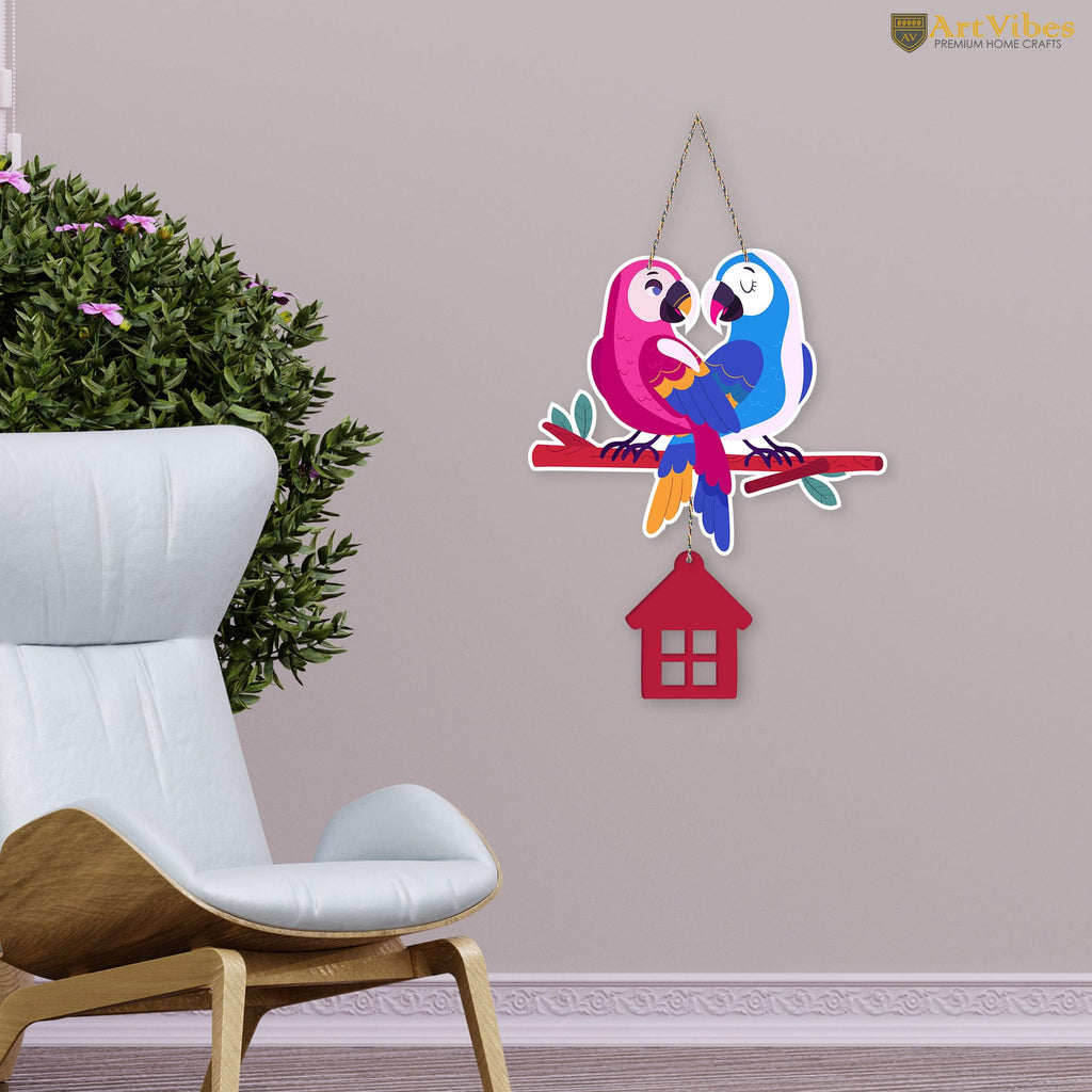 Artvibes Cute Pair of Macaw Parrots Decorative MDF Wooden Wall Art for Home | Living Room | Office | Cafe | Painting Wall Decor | Wall Illustrations | Ethnic Wall Decor | Ideal Gifts (WH_9108N)