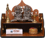 GOJEEVA KRAFT Engineered Wood Hand Crafted Carved Pattern Home Temple for Idols Temple for Home and Office I OM Devghar | Set Top Box Stand I Wooden Mandir (Pack of 1) (Medium)