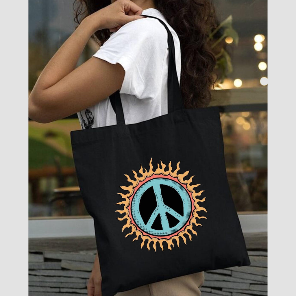 Peach Blossom Printed Cotton Zipper Tote Bags | CBAG - BLK-SUN BENZ