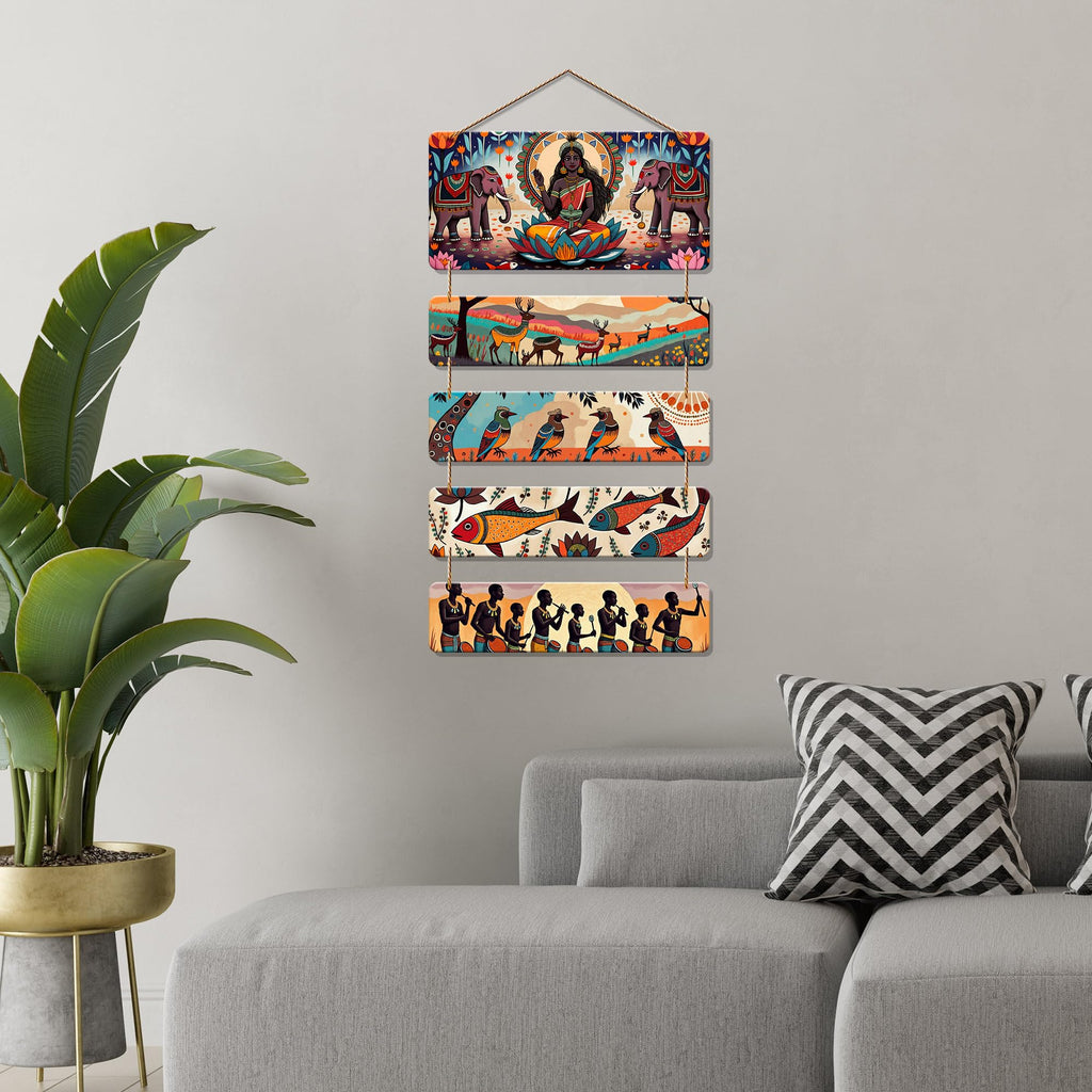 Artvibes Birds Fish & Deers Ethnic Tribal Village Folk Art Decorative Wall Hanging Ornaments | Garden Balcony| Stylish Modern Decor Item | Trendy Decor | Wall Illustrations | Gift Items (WH_6725N)
