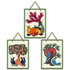 Artvibes Tree, Bird & Animal Theme Madhubani Art Wooden Art Decoration Item for Home | Garden Balcony | Decoration Wall Hanging Items | Trendy Decor | Wall Poster | Unique Gift (WH_96161N), Set of 3