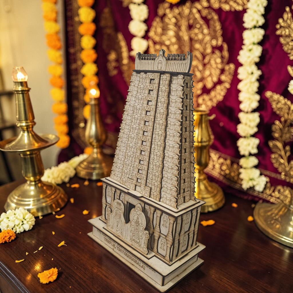 QUEENS CANVAS Wooden Arunachaleswarar Temple Tiruvannamalai 3D Model, 15 inch