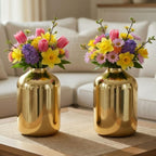 BEHOMA Metal Flower Vase Set of 2, Gold