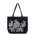 SKAPADORO Canvas Big Zip Handbag Tote,100% Cotton, Inner pocket, Unisex Embroidered Comfortable Bag for Travel Office Beach Shopping, Easy to Wash Trendy Everyday Shoulder Bag (Flowers)