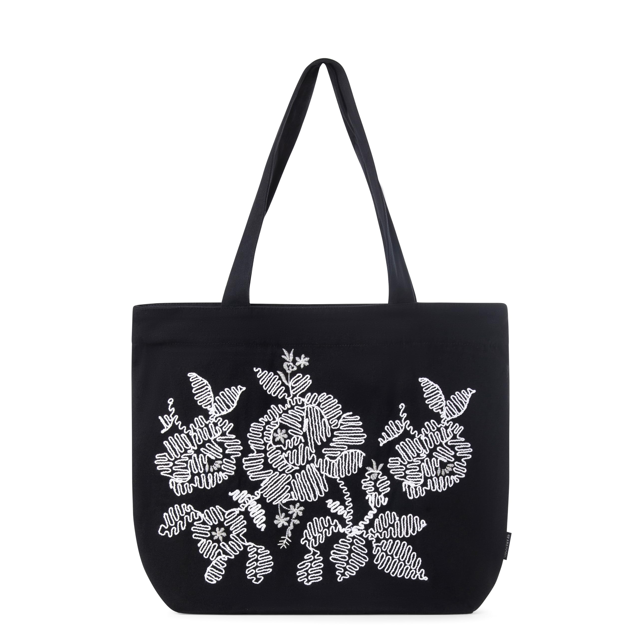 SKAPADORO Canvas Big Zip Handbag Tote,100% Cotton, Inner pocket, Unisex Embroidered Comfortable Bag for Travel Office Beach Shopping, Easy to Wash Trendy Everyday Shoulder Bag (Flowers)